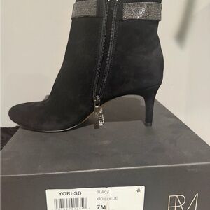 Pelle Moda Black Suede Ankle Boots with Crystal Cuff